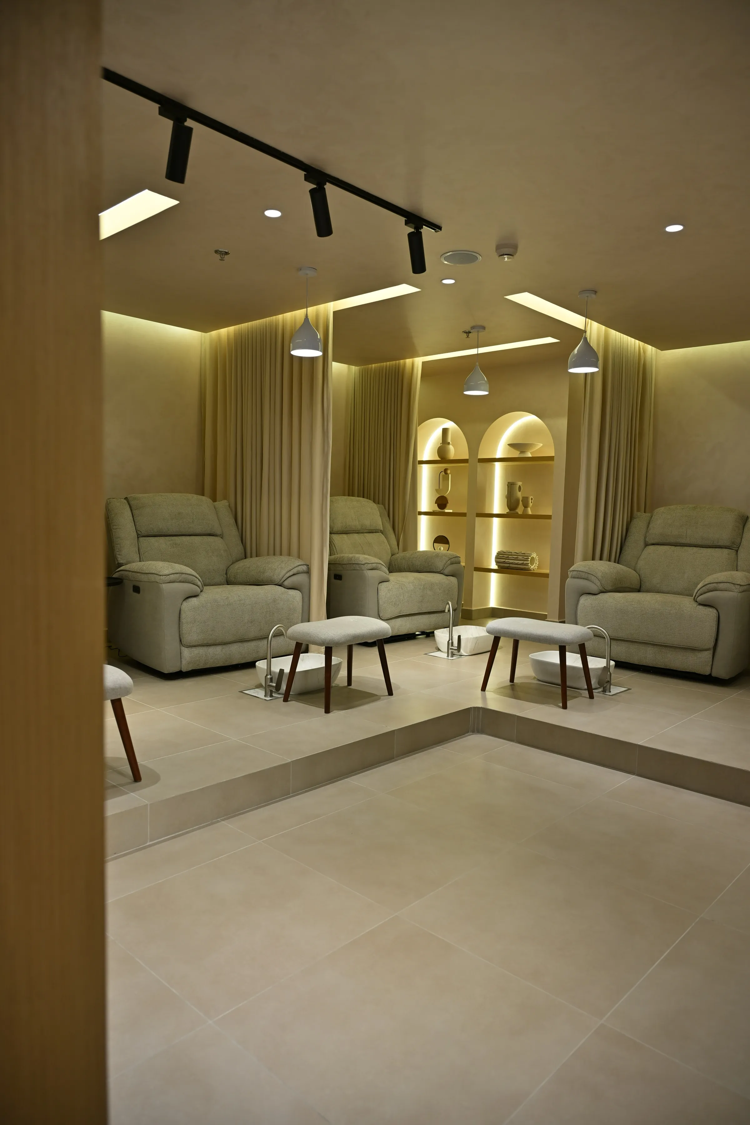 Treatment room with professional facial equipment